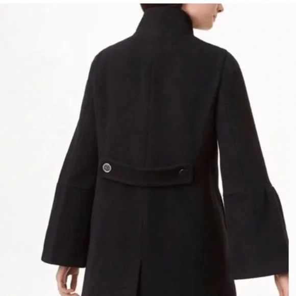LOFT Black Wool Blend Funnel Neck Coat - Picture 8 of 8